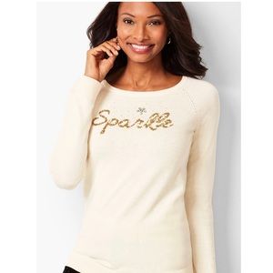 TALBOTS Bateau Neck Long Sleeve Sweater Sequin Embellishment Ribknit Trim MEDIUM